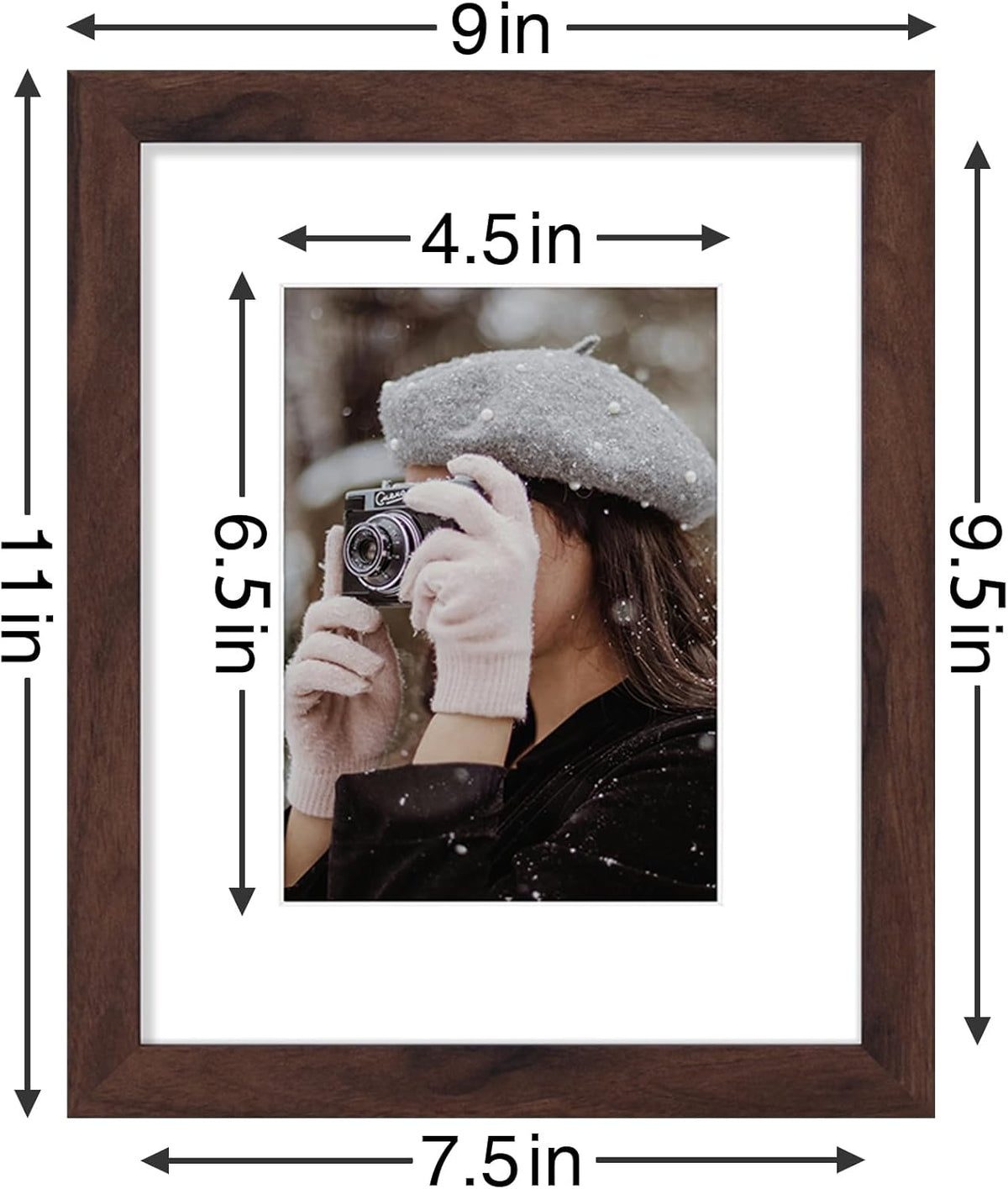 Vittanly 8x10 Picture Frames Set of 9, Shatter Resistant Plexiglass, Display 5x7 Pictures with Mat