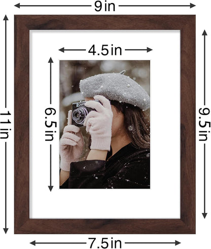 Vittanly 8x10 Picture Frames Set of 9, Shatter Resistant Plexiglass, Display 5x7 Pictures with Mat