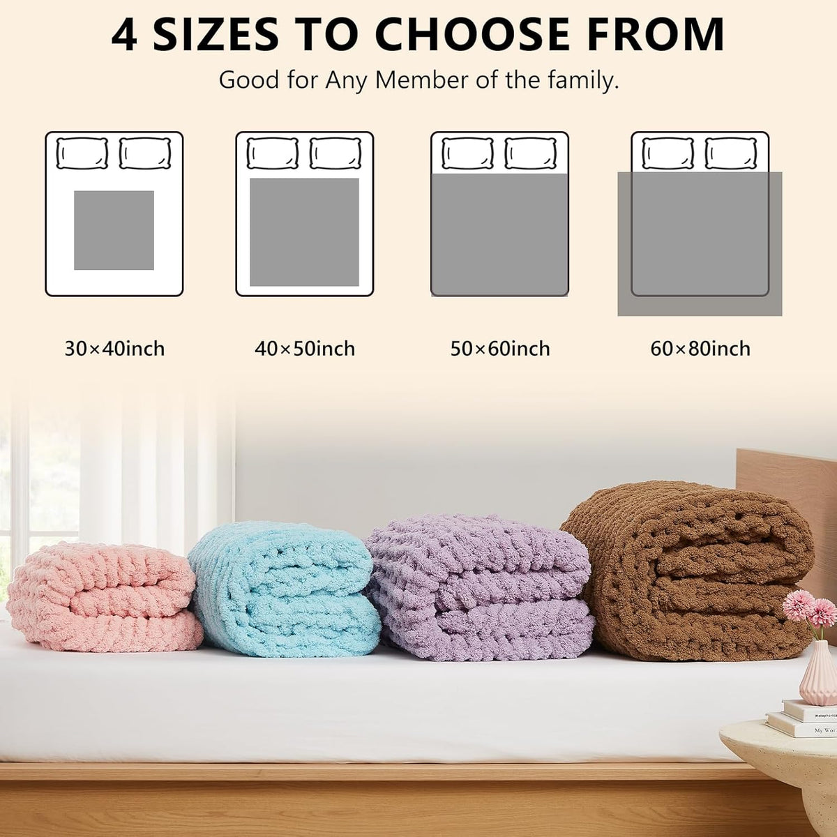 L'AGRATY Chunky Knit Blanket Throw - Soft Chenille Yarn Throw Blanket 40x50: Handmade Thick Knit