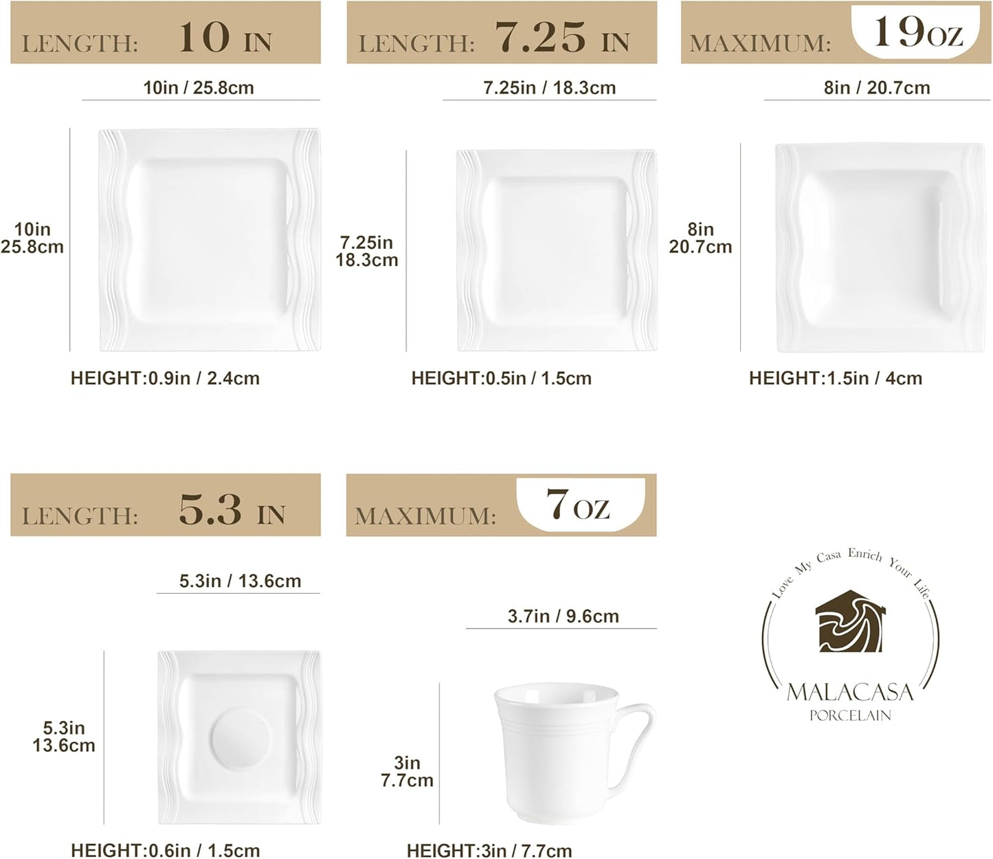MALACASA 30 Pieces Dinnerware Sets, Modern Ivory White Plates and Bowls Sets for 6, Porcelain Dish