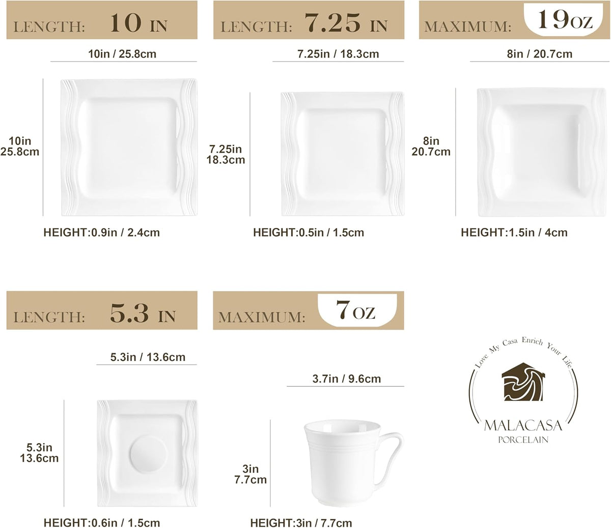 MALACASA 30 Pieces Dinnerware Sets, Modern Ivory White Plates and Bowls Sets for 6, Porcelain Dish