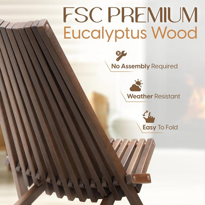 IDZO Elina FSC Eucalyptus Tamarack Chairs, 300Lbs Capacity Modern Adirondack Style, Wooden Folding