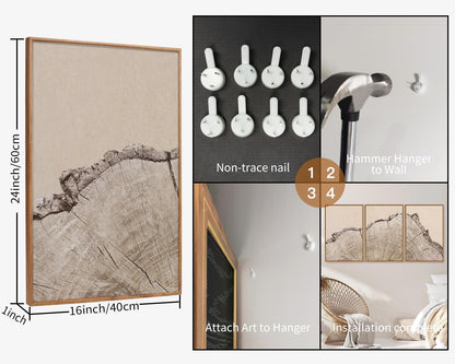 SIGNINART Large Tree Ring Framed Canvas Wall Art Set, Rustic Beige Wooden Wall Decor, Neutral