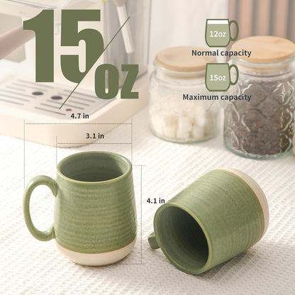 Large Ceramic Coffee Mugs Set - 15 OZ Porcelain Coffee Latte Cups Set of 4 with Handle Perfect for