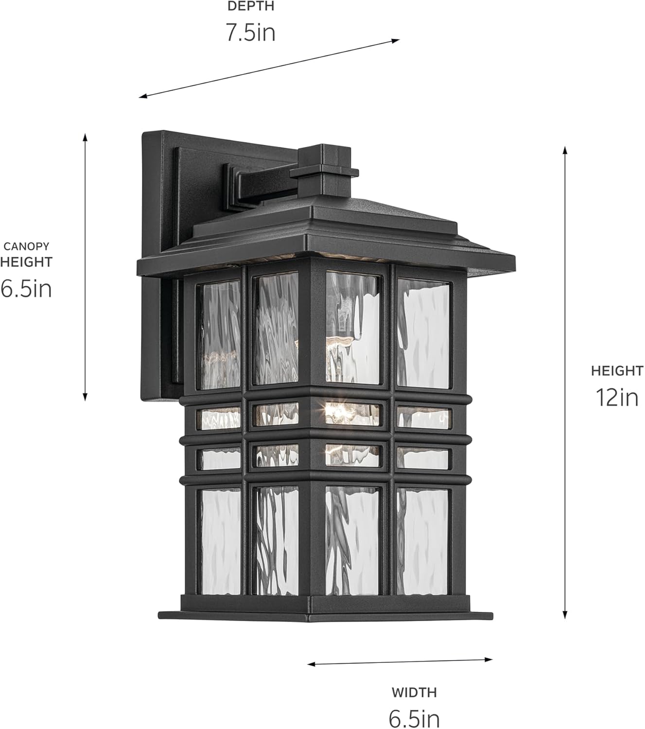 KICHLER Beacon Square 12" 1-Light Outdoor Wall Light with Clear Hammered Glass in Textured Black