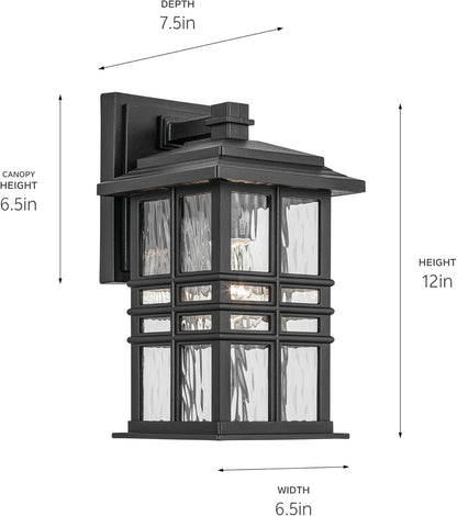 KICHLER Beacon Square 12" 1-Light Outdoor Wall Light with Clear Hammered Glass in Textured Black