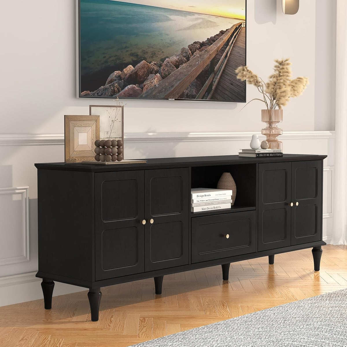 ARTPOWER 67'' Mid-Century Modern TV Stand with Storage Drawer and Doors, Long TV Stand with