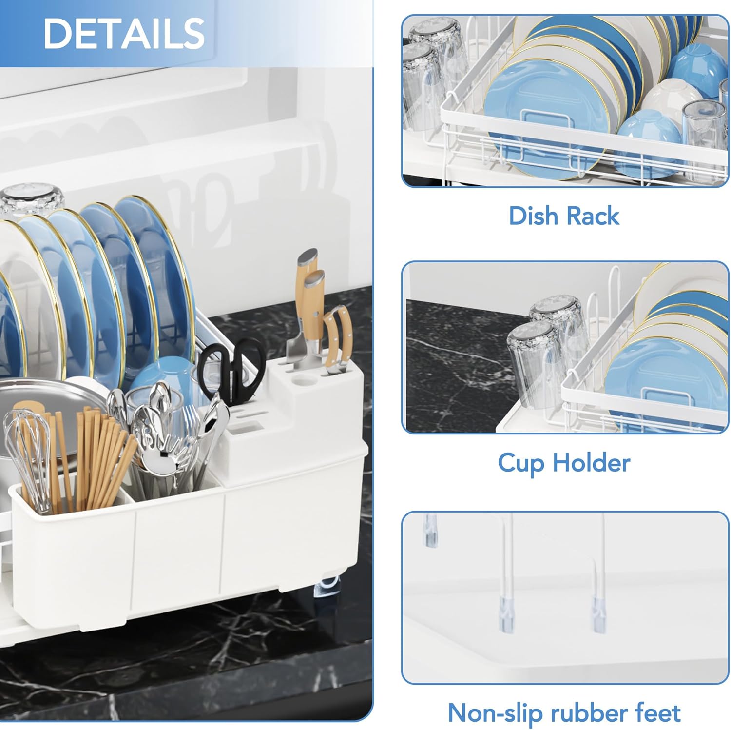 ROTTOGOON Expandable Dish Drying Rack,Multifunctional Adjustable Dish Drainer with Swivel Spout and