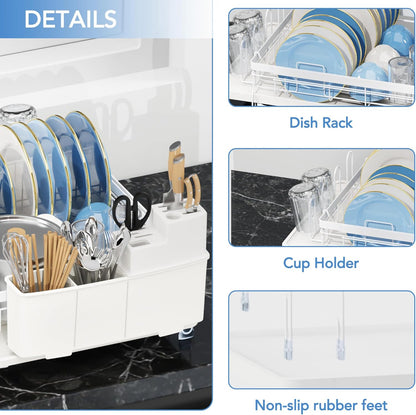 ROTTOGOON Expandable Dish Drying Rack,Multifunctional Adjustable Dish Drainer with Swivel Spout and