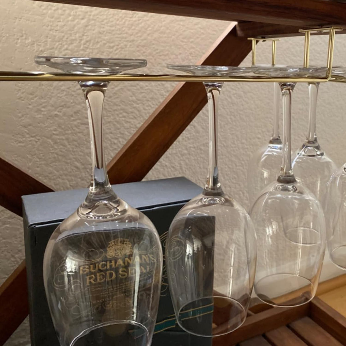 14-Inch Gold Wine Glass Rack, Under Cabinet Wine Glass Holder Stainless Steel Stemware Rack
