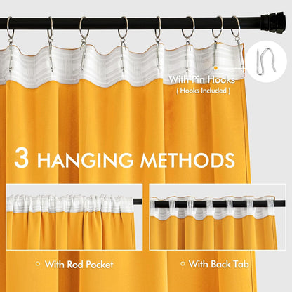 MIULEE Yellow Back Tab Blackout Curtain 96 Inch Long 2 Panels Set for Bedroom, Rod Pocket/Pinch