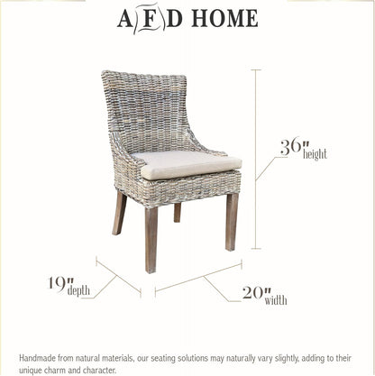 Alfresco Kuba-Weave Wicker Dining Chair, Patio Seating, Savannah Wash, 21.5 Inches x 24 Inches x 36