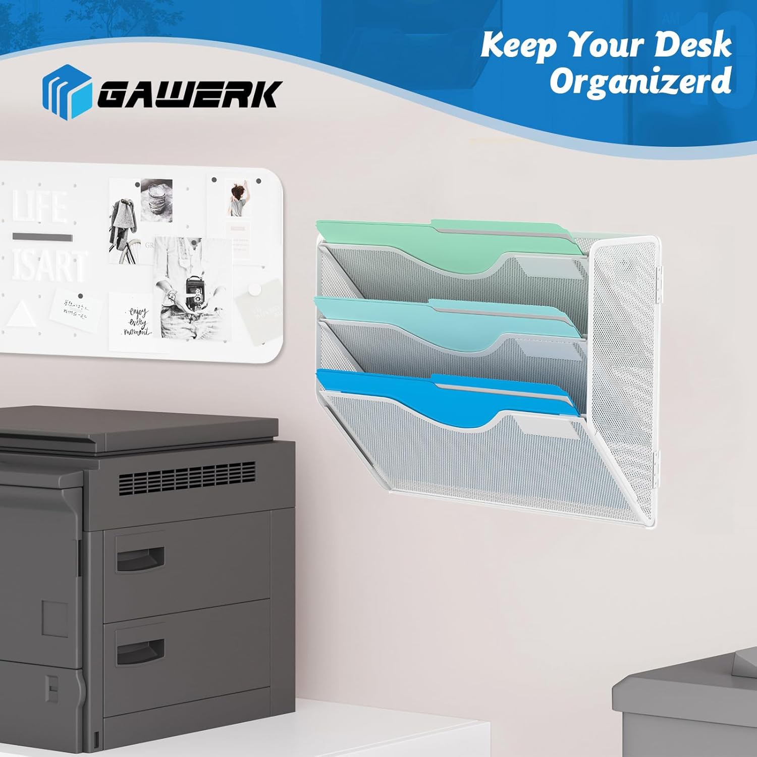 3 Tier Hanging Wall File Organizer, Mesh Mail Paper Orgnization Hanging File Folder Holder for Home