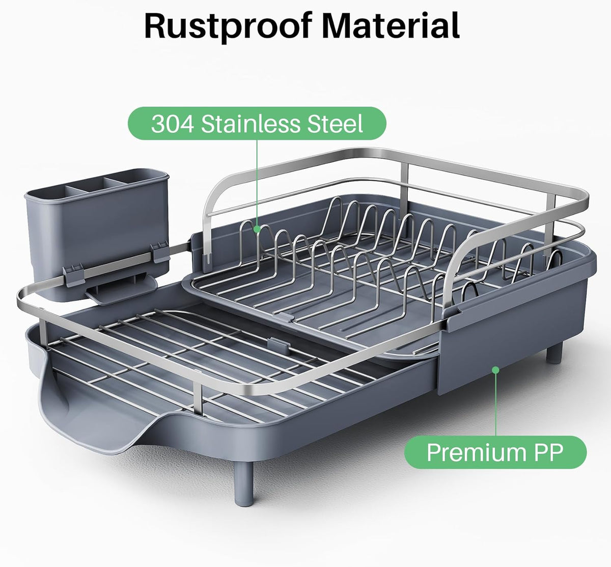 Dish Drying Rack, Expandable Dish Rack for Kitchen Counter, Stainless Steel Dish Drainer with