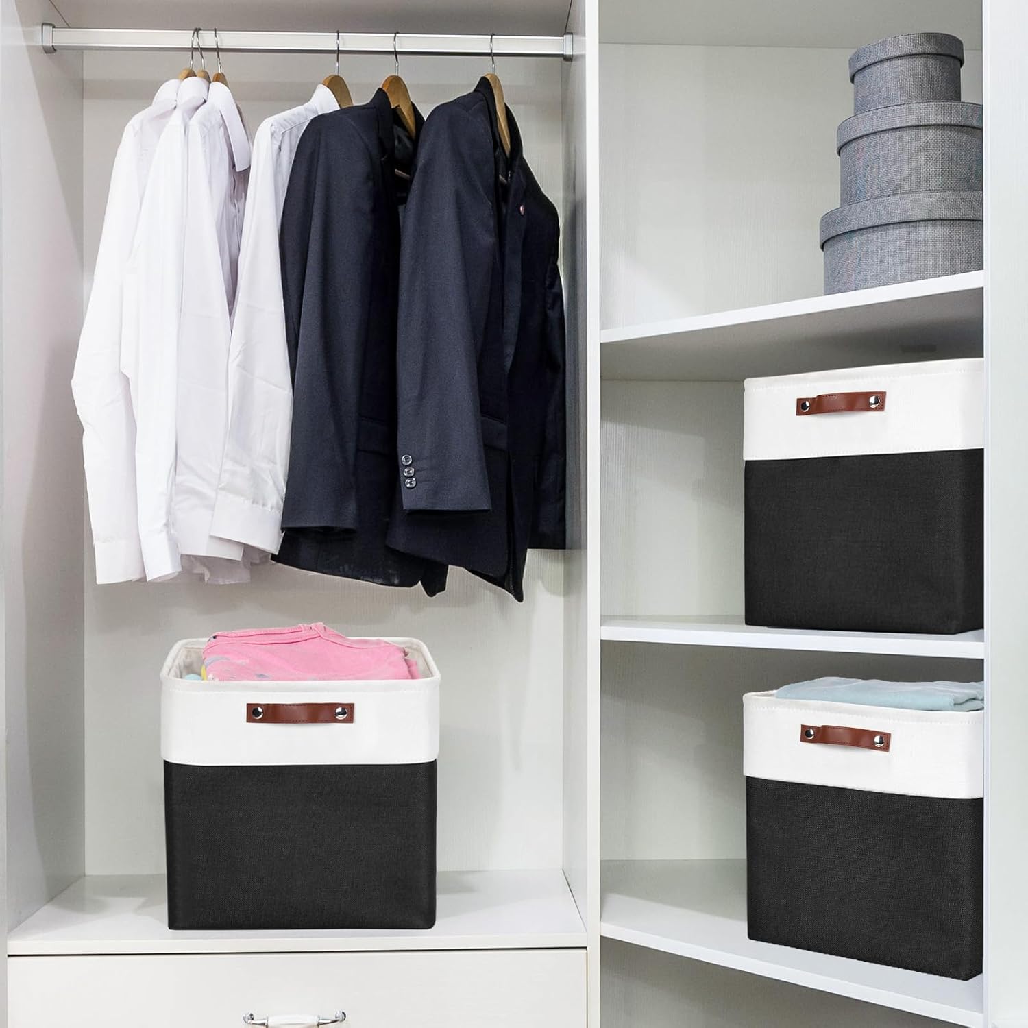 13x13 Cube Storage Bins, Collapsible Fabric Storage Box, 4 Pack Closet Baskets with Handles for