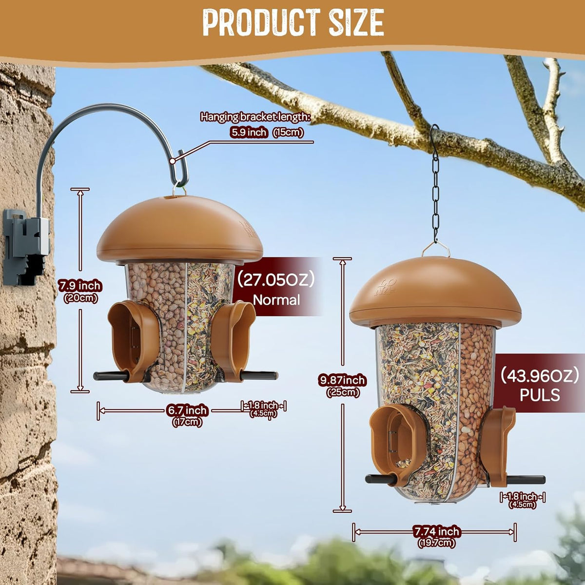 LONA Bird Feeders for Outdoors Hanging – 3 Separate Compartments, 3 Feeding Ports, Weatherproof