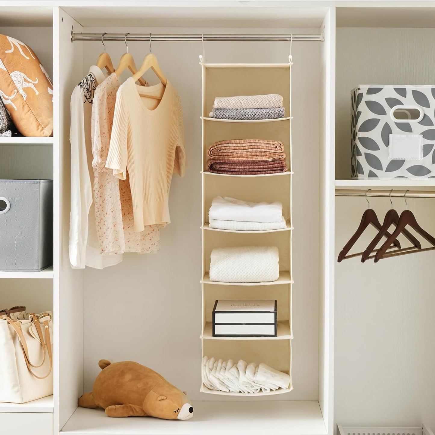 MAX Houser 6 Tier Shelf Hanging Closet Organizer, Closet Hanging Shelf with 2 Sturdy Hooks for