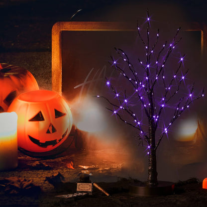 Fudios Lighted Halloween Tree with Timer 80 LED Purple Lights USB Plug or Battery Operated,18in