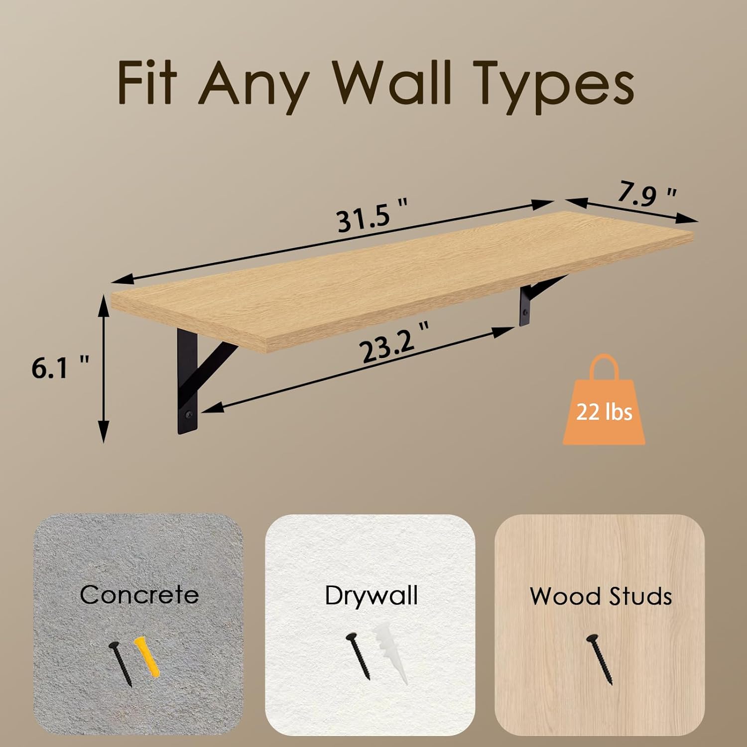 DINZI LVJ Long Wall Shelves, 31.5 Inch Wall Mounted Shelves Set of 2, Easy-to-Install, Wall Storage