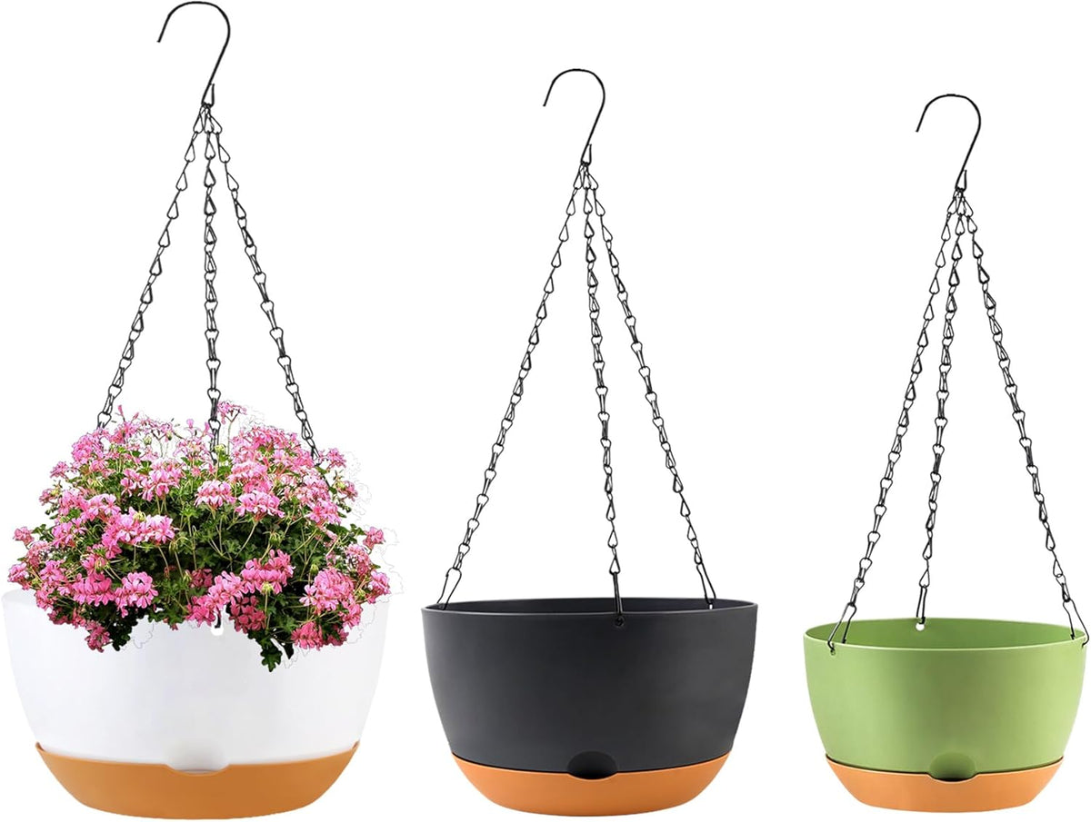 8/10/12 inch Hanging Planters for Indoor Outdoor Plants with Self-Watering Pots, 3 Pack Plastic
