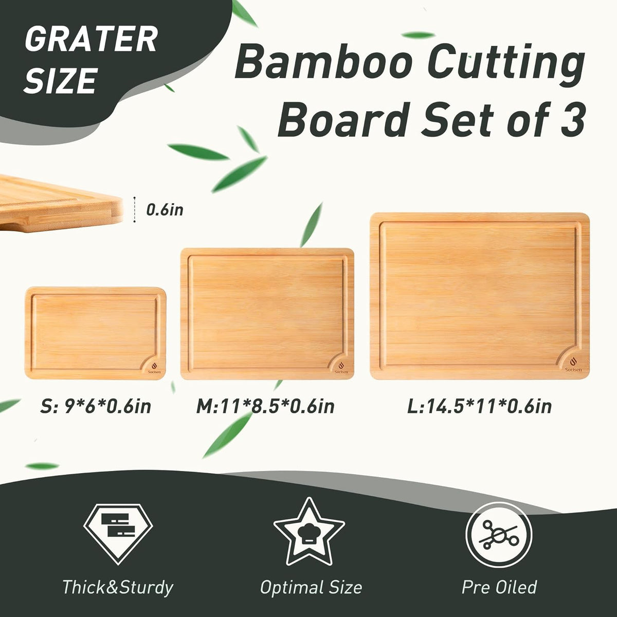 Bamboo Cutting Board Set Non Slip Feet with Holder Over Sink Kitchen Gadgets Charcuterie & Chopping