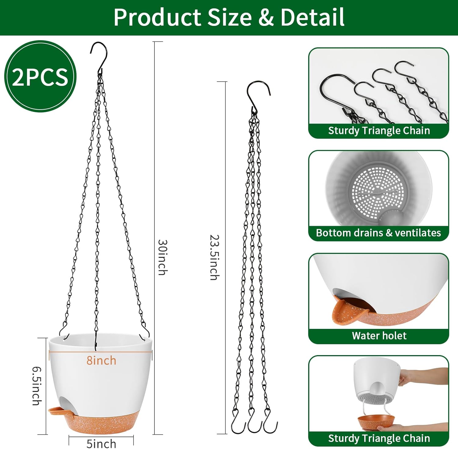 GARDIFE Hanging Planter, 8 inch Hanging planters for Indoor. Outdoor Plants, Self Watering Plant