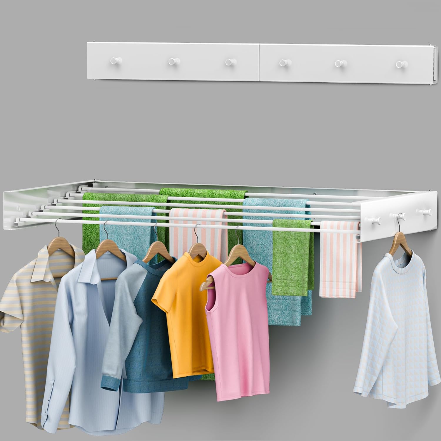 Foldable Wall Mounted Drying Rack 40 inch - Easy to Install Hanging Rack for Laundry Room - Space
