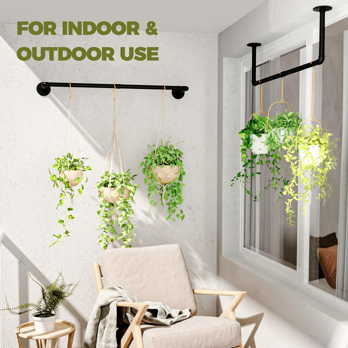 2Pc Hanging Planters for Indoor Plants Plant Hanger Indoor Hanging Plant Holder Black Metal