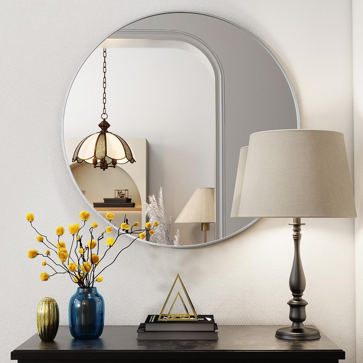 BEAUTYPEAK 20 Inch Round Mirror, Metal Frame Circle Mirror, Wall Mounted for Entryway, Bathroom