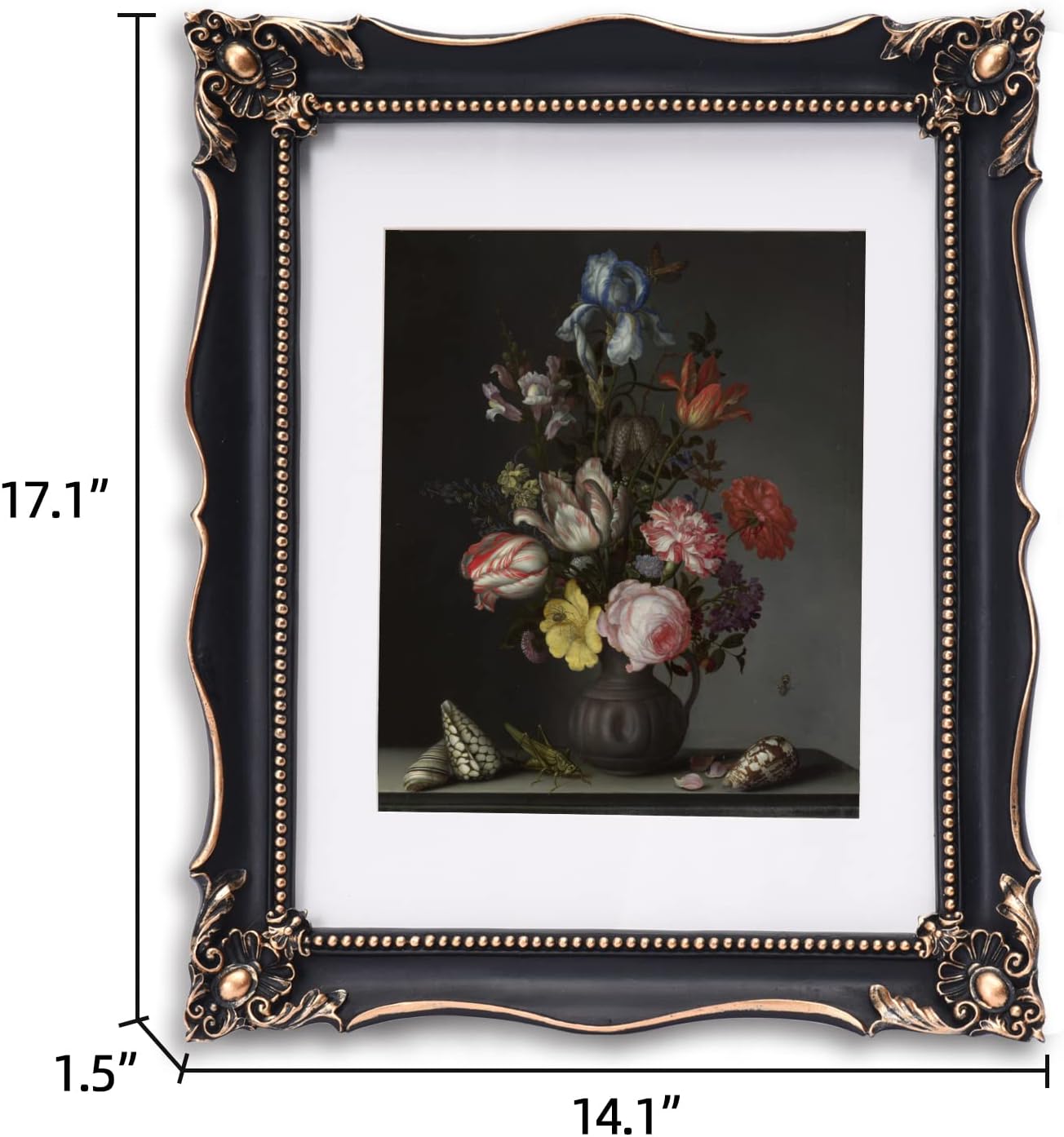 11x14 Vintage Picture Frame with Embossed Flower Design, Black Ornate Frame for 11x14 or 8x10