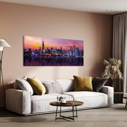 Fochorlo Large Chicago Canvas Modern City Skyline Wall Art Downtown Night Picture Prints Ready To