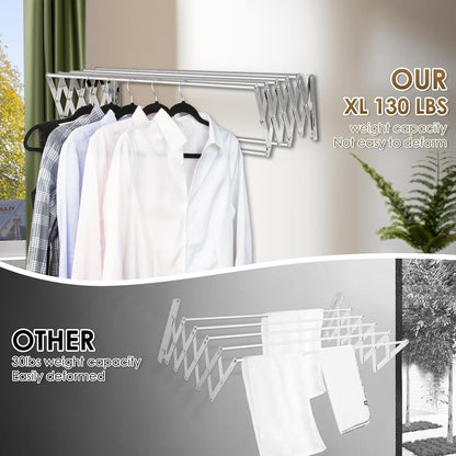 XL-31.5" Wall Mounted Clothes Drying Rack, 130 LBS Large Capacity Rustproof Retractable Clothes