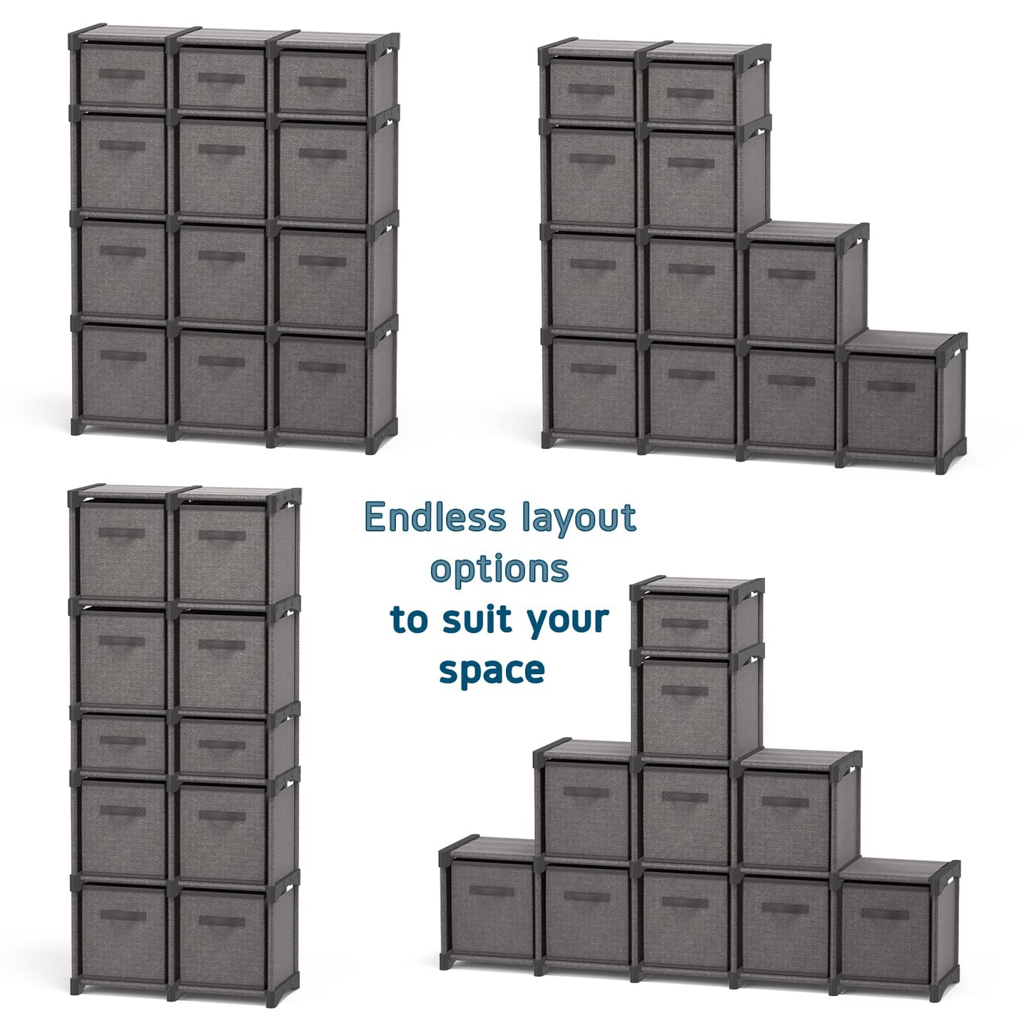 12 Cube Storage Organizer, Gray Storage Cubes Organizer Shelves, Sturdy Cubbies Storage Shelves