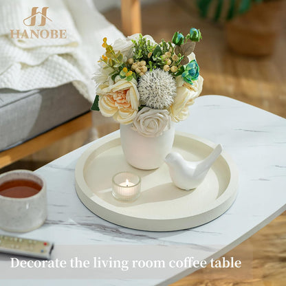 Hanobe Decorative Tray for Coffee Table: Round Ottoman Tray for Living Room 12" Modern Dining Table