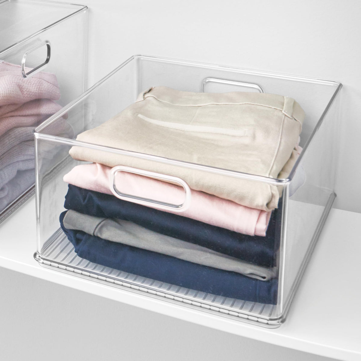 iDesign Storage Bins with Handles, Set of 3, Clear
