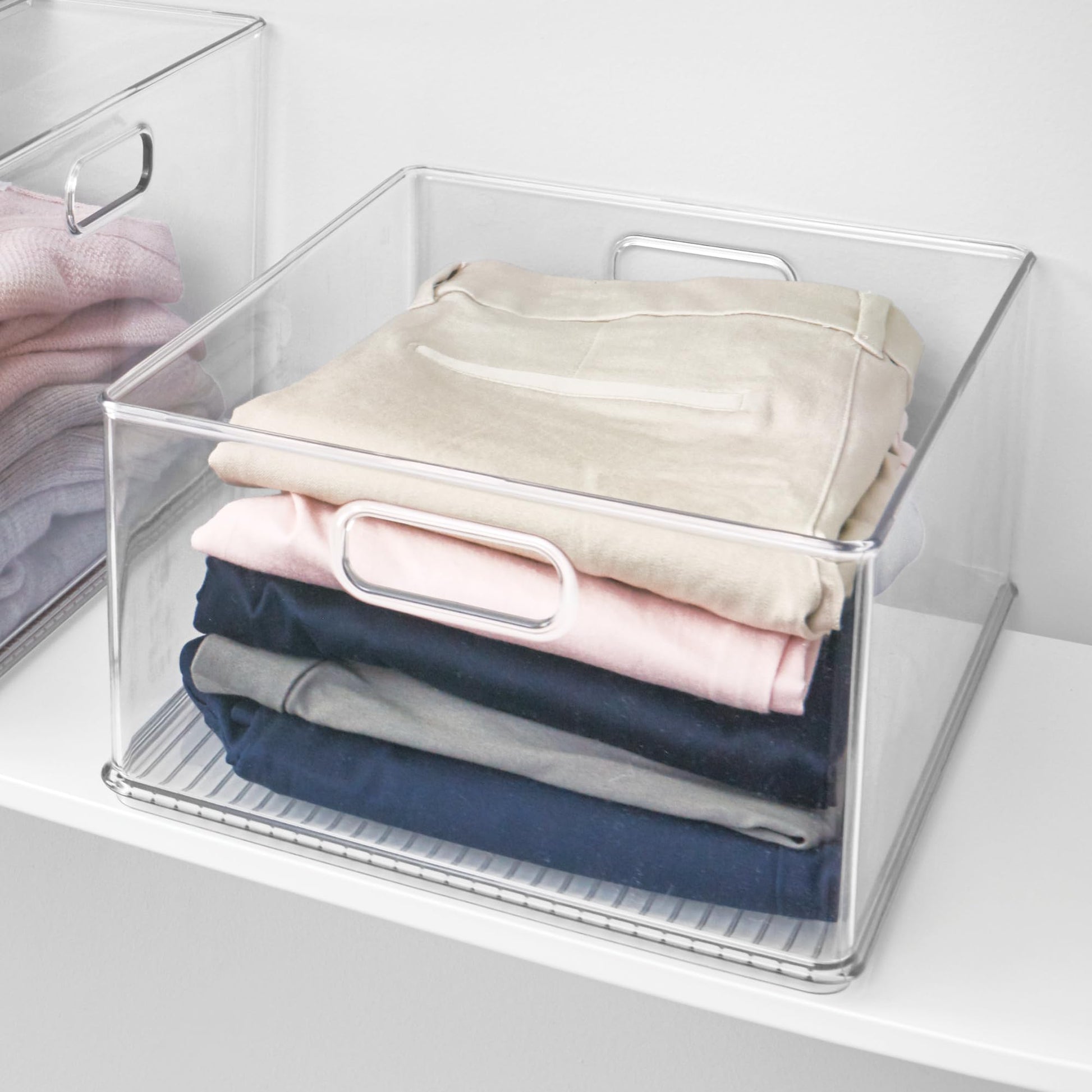 iDesign Storage Bins with Handles, Set of 3, Clear