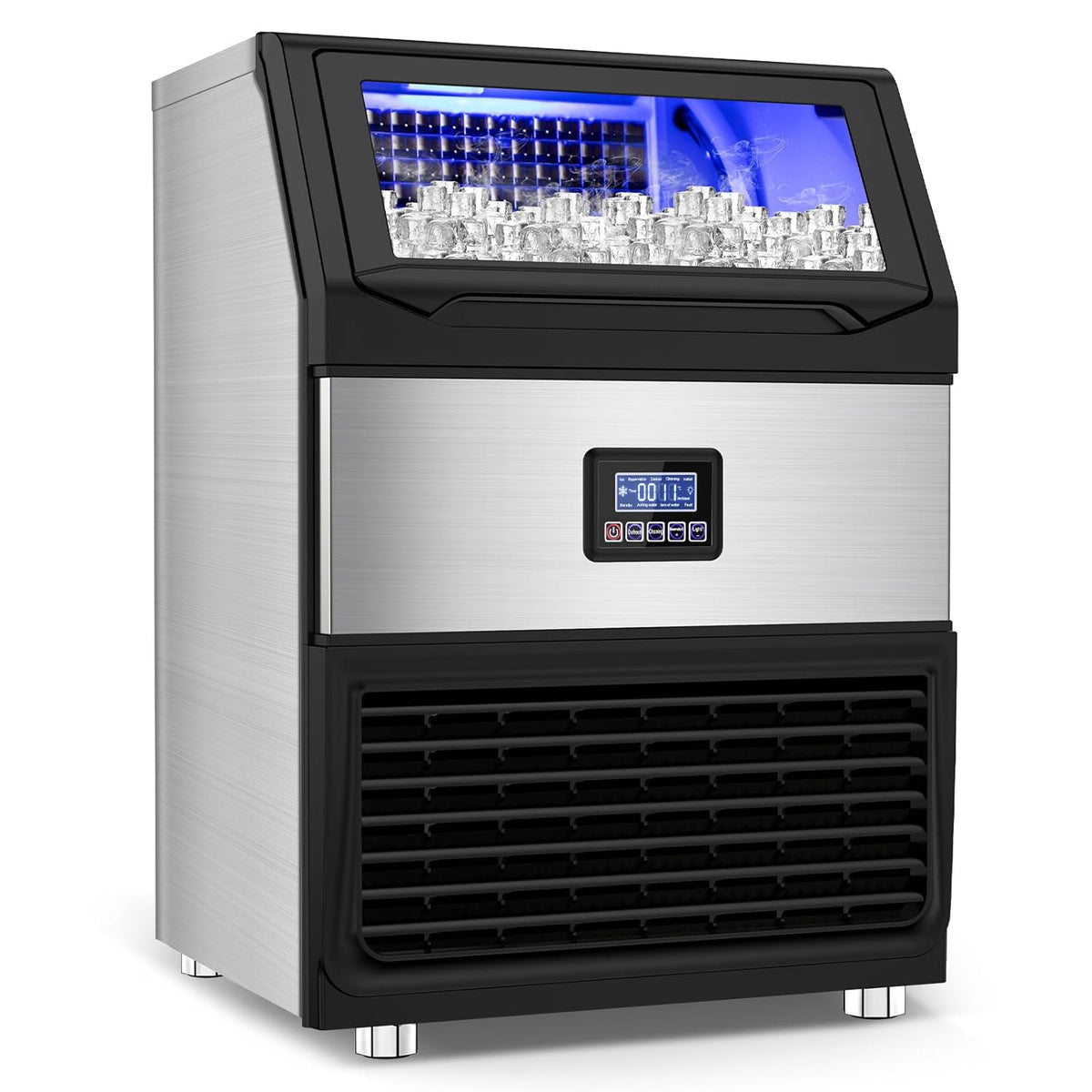 Commercial Ice Maker Machine 300LBS/24H with 75LBS Storage Bin, Stainless Steel