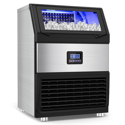 Commercial Ice Maker Machine 300LBS/24H with 75LBS Storage Bin, Stainless Steel