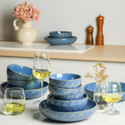 Sureasy Ceramic Cereal Bowls Set of 4-25 oz Blue Soup Bowls for Kitchen, Perfect for Soup, Pasta