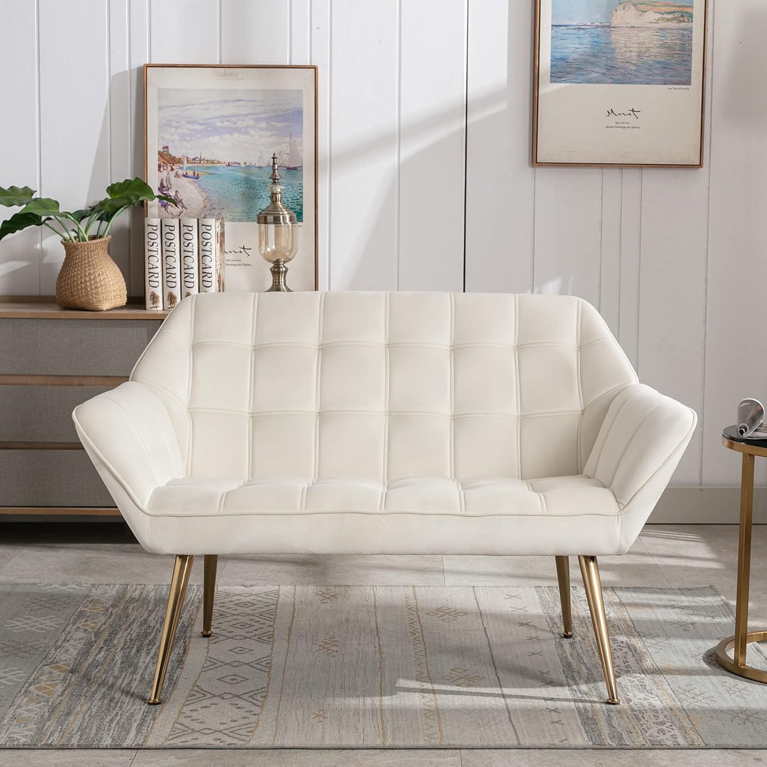 48" Small Loveseat for Small Spaces, Modern Sherpa Mini Sofa Couch 2-Seater Velvet Love Seat with