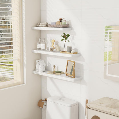 Fun Memories White Floating Shelves Wall Shelf 24 Inch Long, Rustic Bathroom Shelves, Wall Mounted
