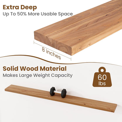 Floating Shelves for Wall Decor, 8" Deep Rustic Solid Elm Wood Floating Shelves Wall Mounted, Wall