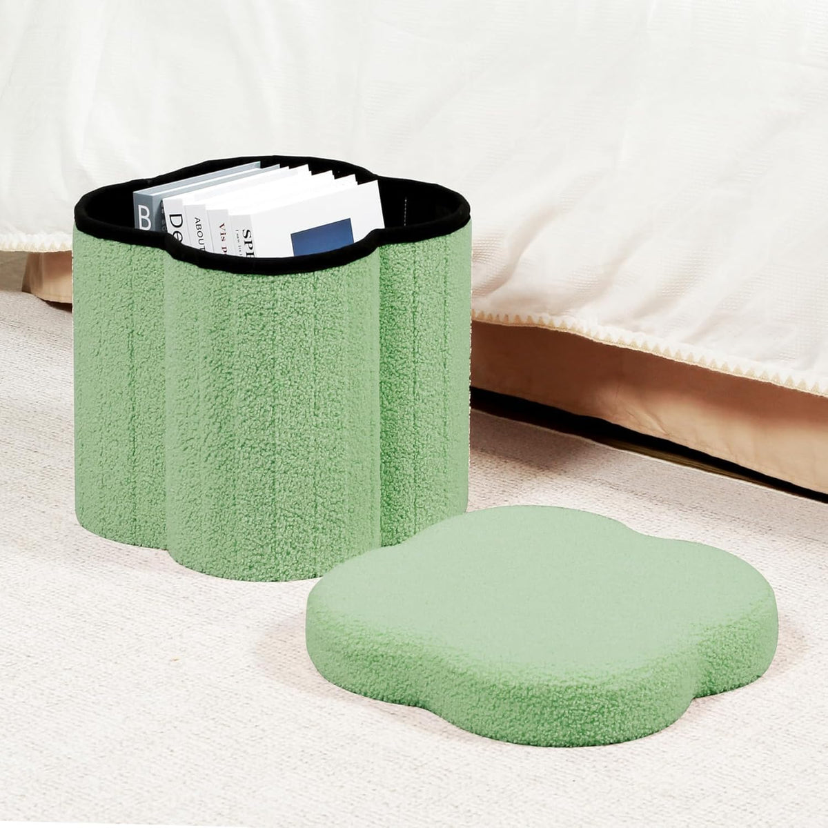 B FSOBEIIALEO Storage Ottoman Cube, Flowers Shaped Ottomans with Storage Foot Stool Footrest for