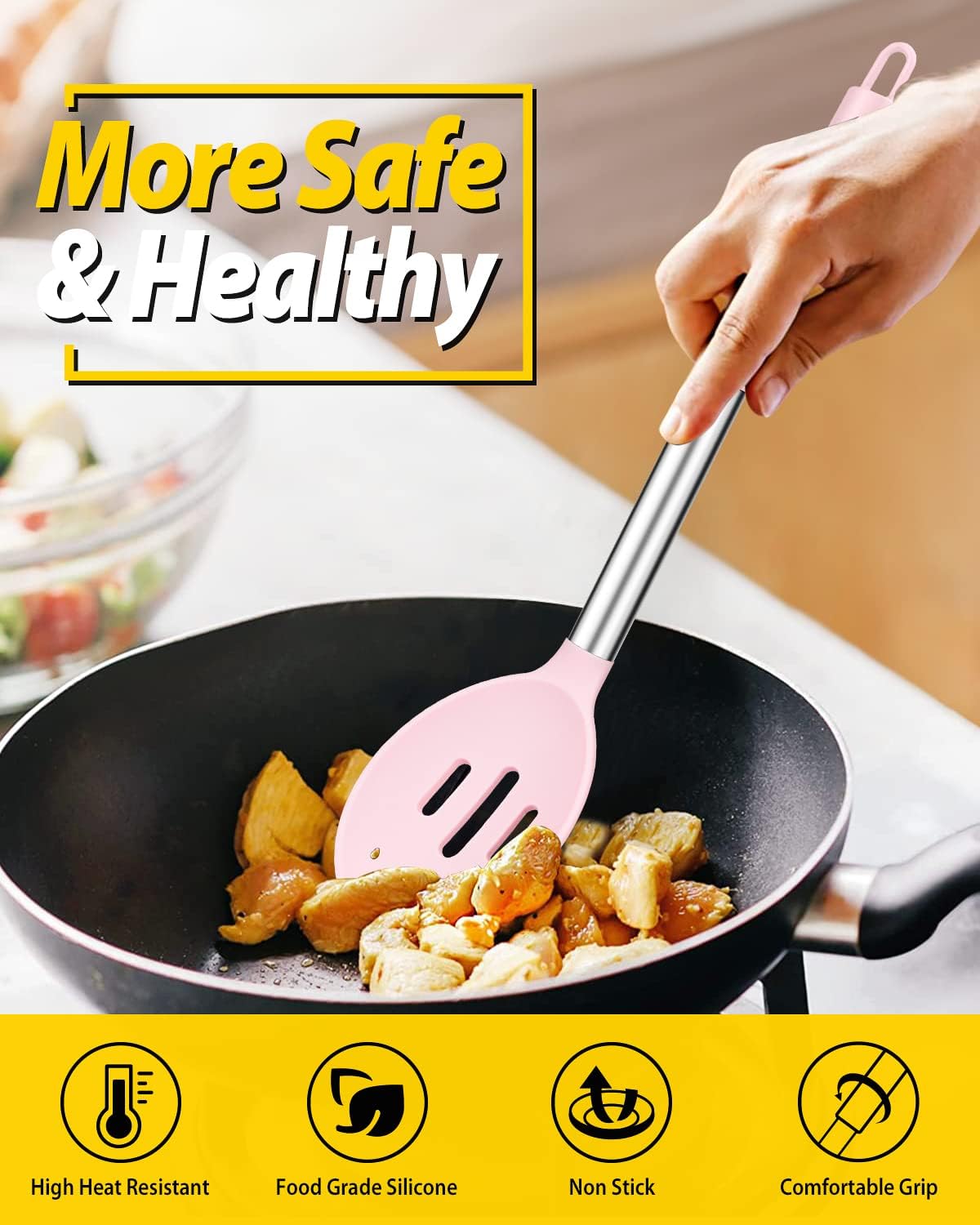 Pack of 2 Large Silicone Cooking Spoons,Non Stick Solid Basting Spoon,Heat-Resistant Kitchen