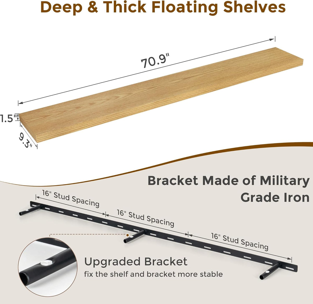 72 Inch Floating Shelves, 72 x 9 Rustic Wooden Fireplace Mantel, 9 Inch Floating Shelf for Wall