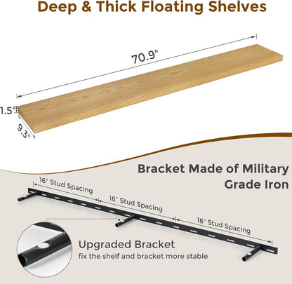 72 Inch Floating Shelves, 72 x 9 Rustic Wooden Fireplace Mantel, 9 Inch Floating Shelf for Wall