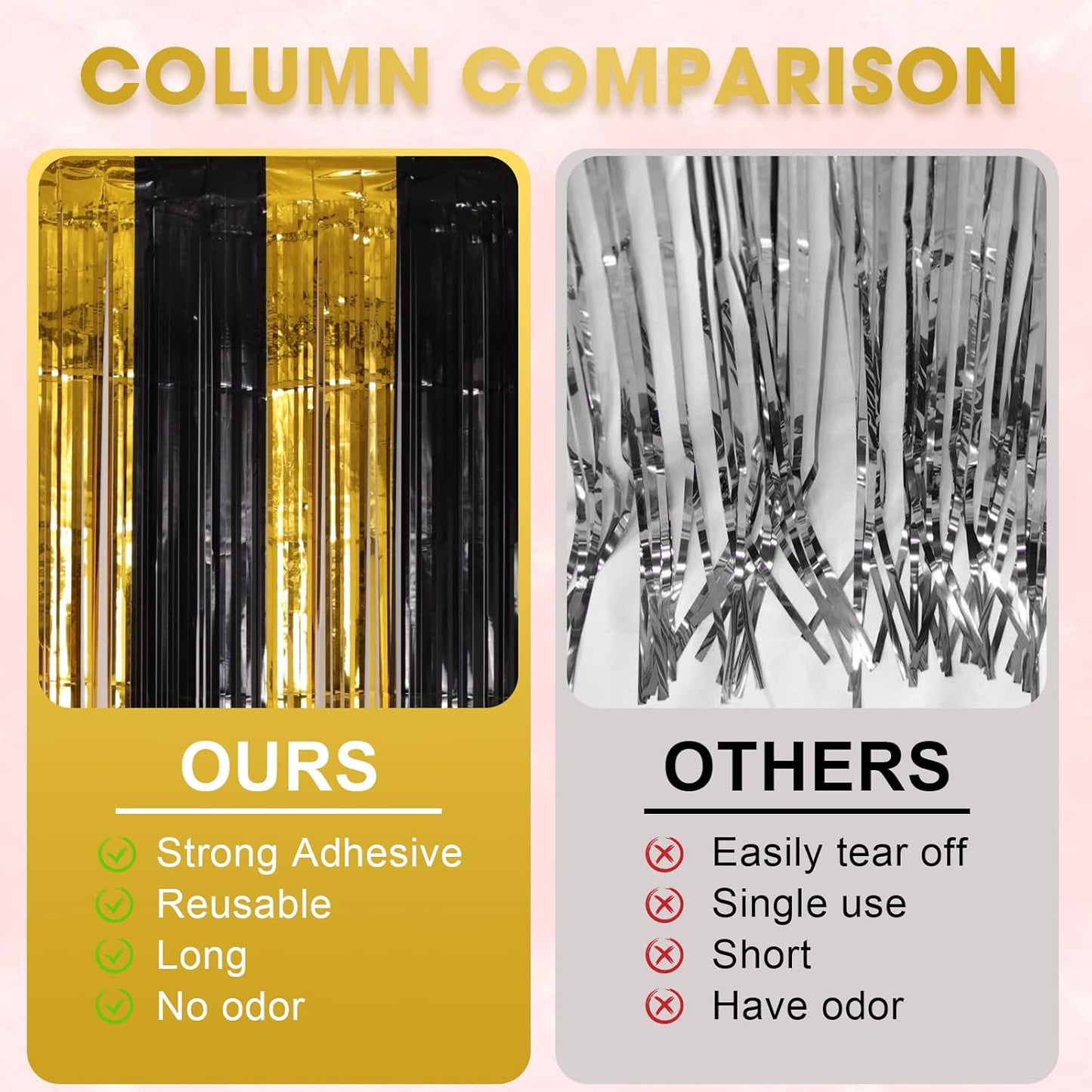 3 Pack 3.3x8.2 Feet Black and Gold Foil Fringe Backdrop Curtains, Tinsel Streamers Birthday Party