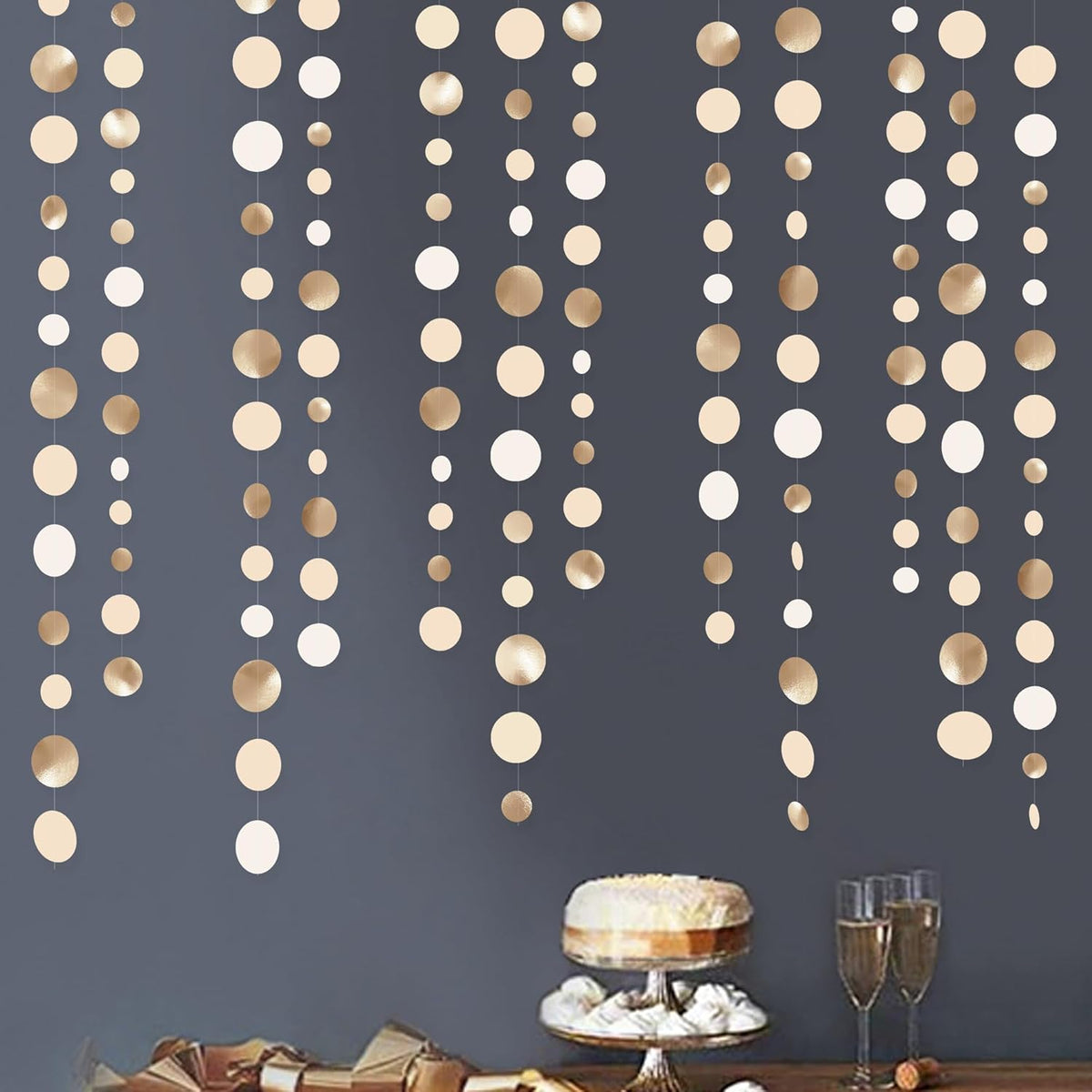 Champagne Gold Party Decorations Circle Dots Garland Gold Neutral Nude Neutral Cream Beige Boho