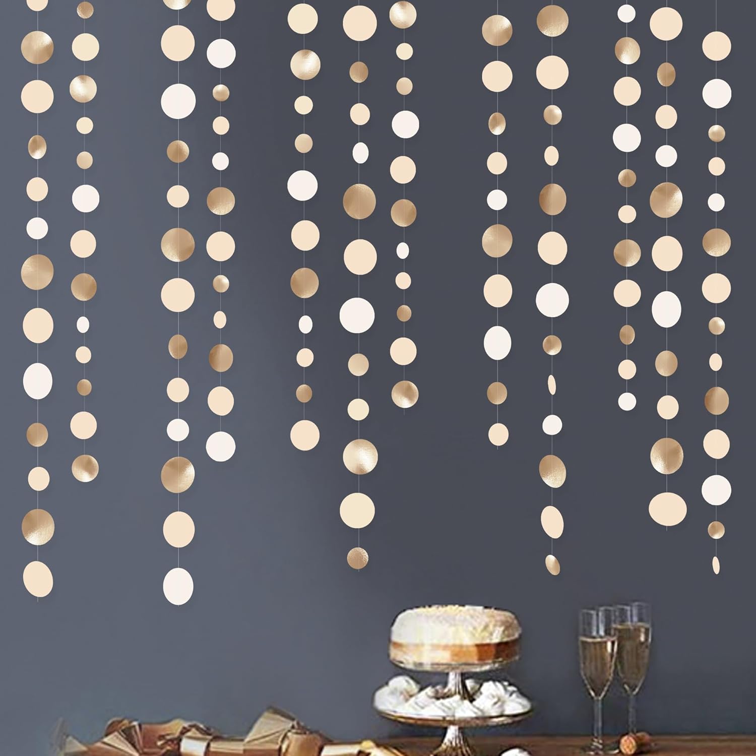 Champagne Gold Party Decorations Circle Dots Garland Gold Neutral Nude Neutral Cream Beige Boho