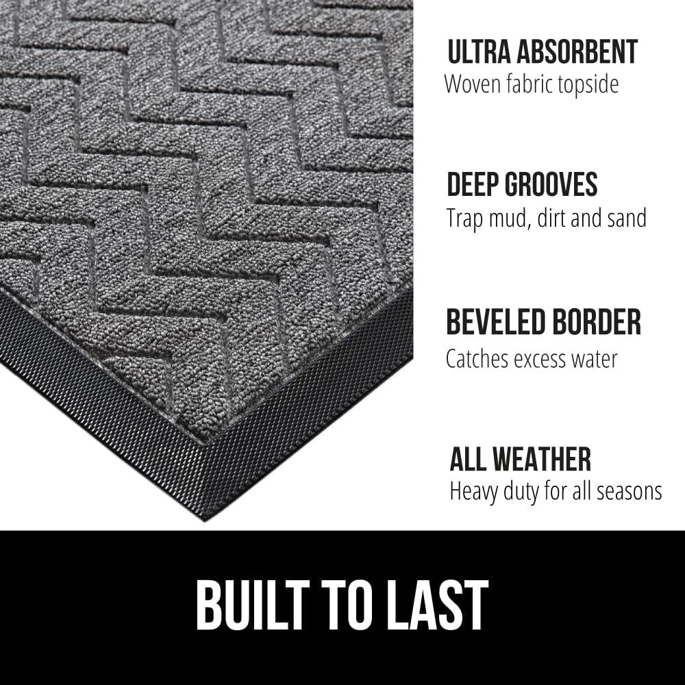 GORILLA GRIP 100% Waterproof All-Season WeatherMax Doormat 35x23, US Designed Natural Rubber, Stain